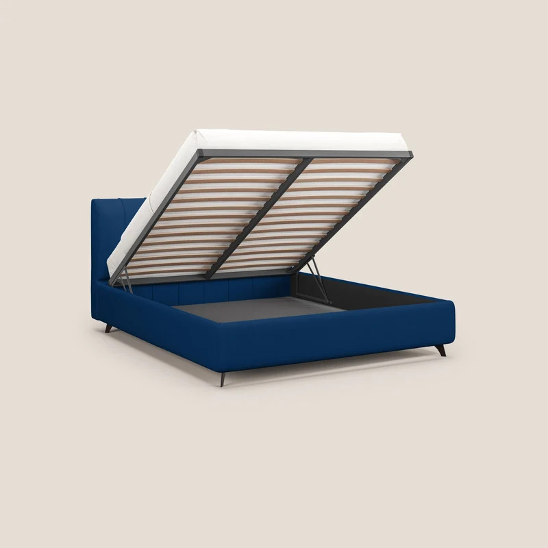 Bogart lit avec coffre rembourré complètement déhoussable en microfibre détachable T11 bleu
