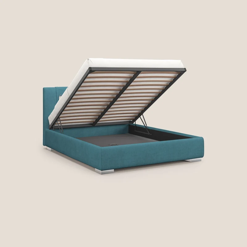 Horus lit rembourré avec coffre et prise USB sur la tête de lit en tissu imperméable T02 bleu clair