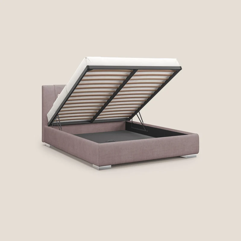 Horus lit rembourré avec coffre et prise USB sur la tête de lit en tissu imperméable T02 rose