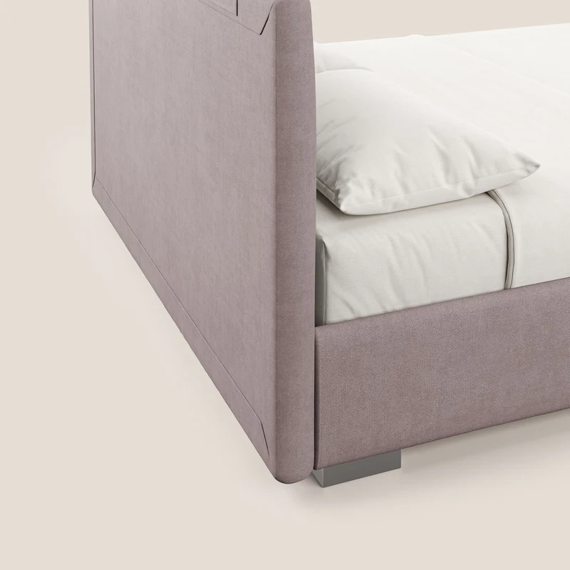 Horus lit rembourré avec coffre et prise USB sur la tête de lit en tissu imperméable T02 rose
