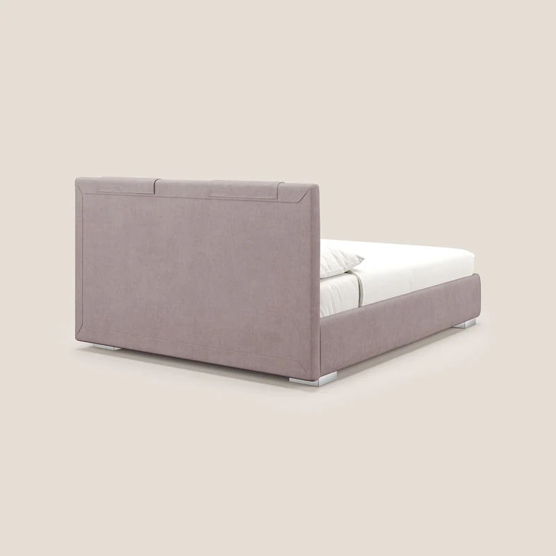 Horus lit rembourré avec coffre et prise USB sur la tête de lit en tissu imperméable T02 rose