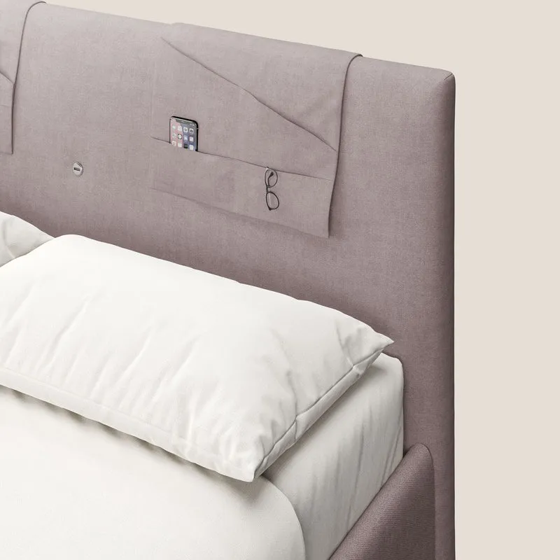 Horus lit rembourré avec coffre et prise USB sur la tête de lit en tissu imperméable T02 rose