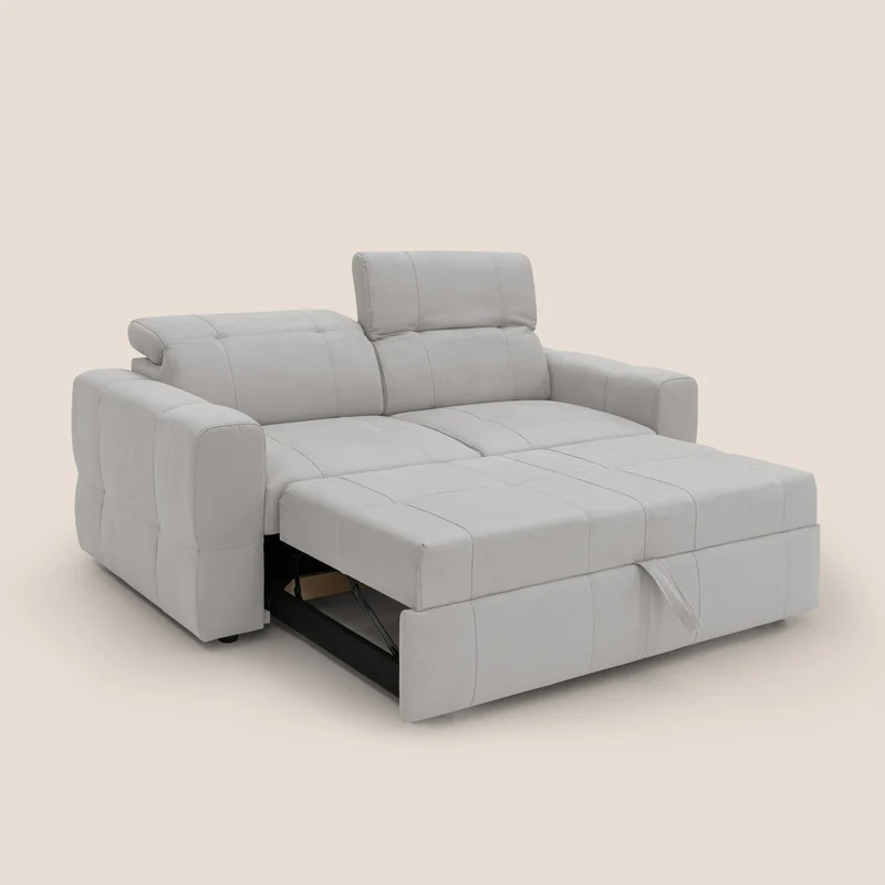Kronos Canapé avec pouf extractible et têtières inclinalbes en microfibre douce imperméable T11 gris clair