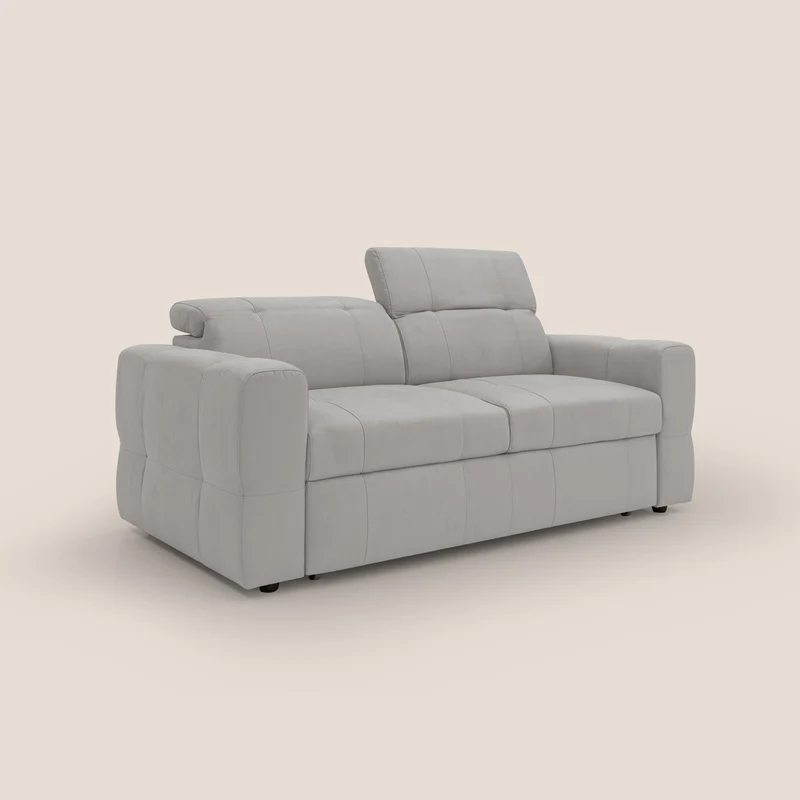 Kronos Canapé avec pouf extractible et têtières inclinalbes en microfibre douce imperméable T11 gris clair