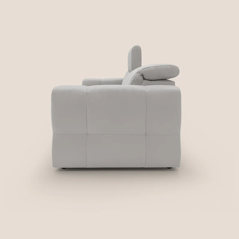 Kronos Canapé avec pouf extractible et têtières inclinalbes en microfibre douce imperméable T11 gris clair