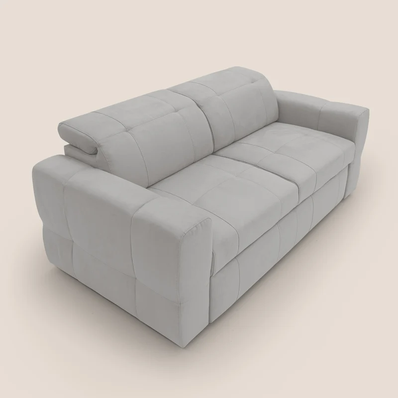 Kronos Canapé avec pouf extractible et têtières inclinalbes en microfibre douce imperméable T11 gris clair