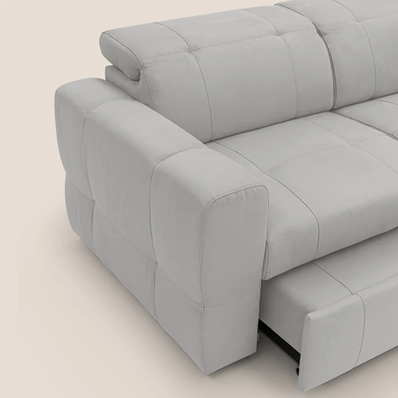 Kronos Canapé avec pouf extractible et têtières inclinalbes en microfibre douce imperméable T11 gris clair
