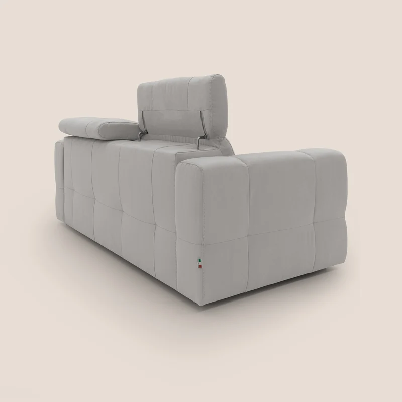 Kronos Canapé avec pouf extractible et têtières inclinalbes en microfibre douce imperméable T11 gris clair