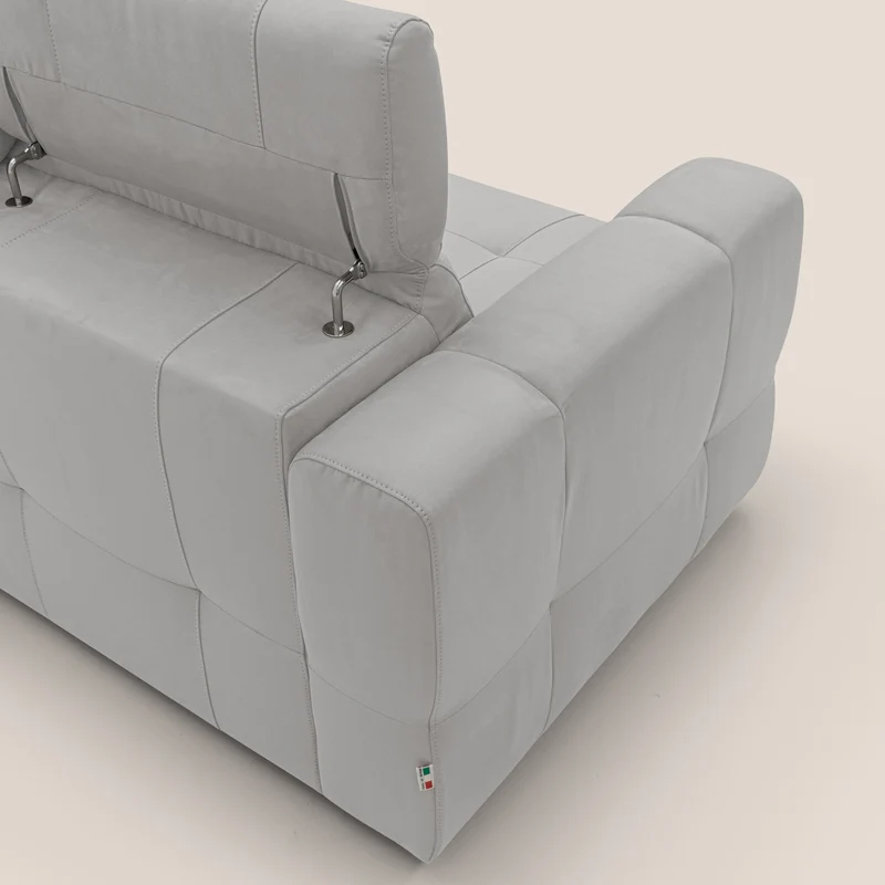 Kronos Canapé avec pouf extractible et têtières inclinalbes en microfibre douce imperméable T11 gris clair