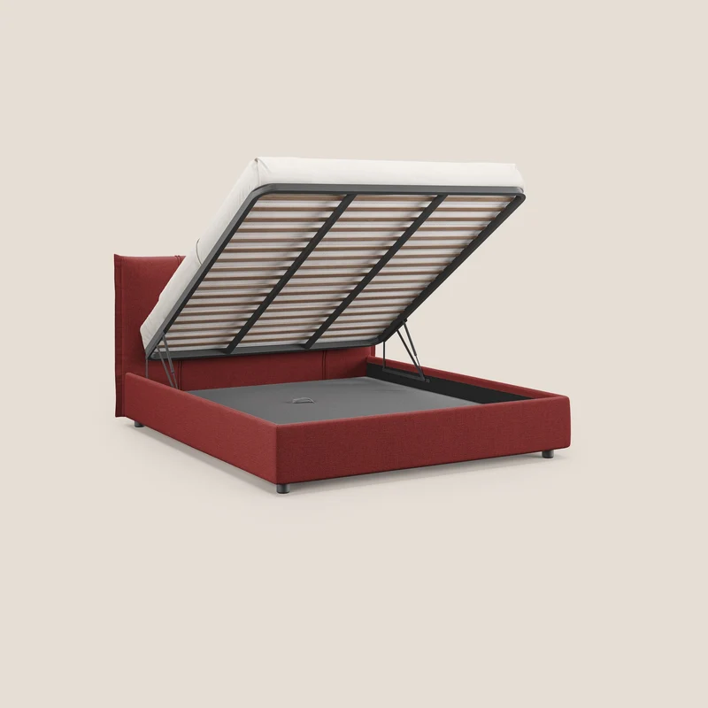 Alicia lit rembourré avec coffre de rangement en tissu imperméable T14 rouge