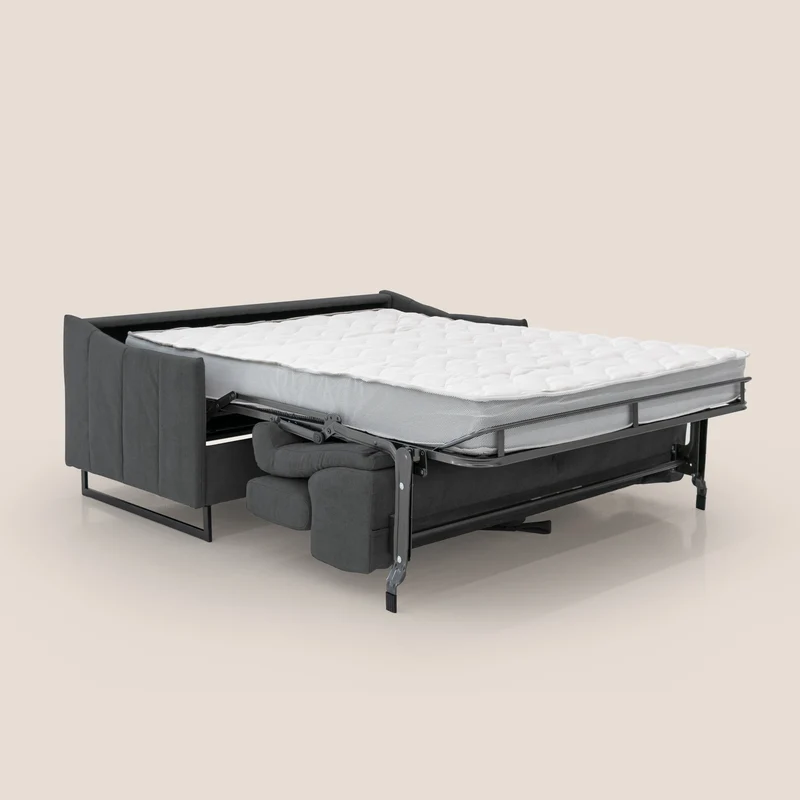 Loto canapé convertible compact avec matelas H 18cm et pieds hauts en tissu imperméable T14 anthracite