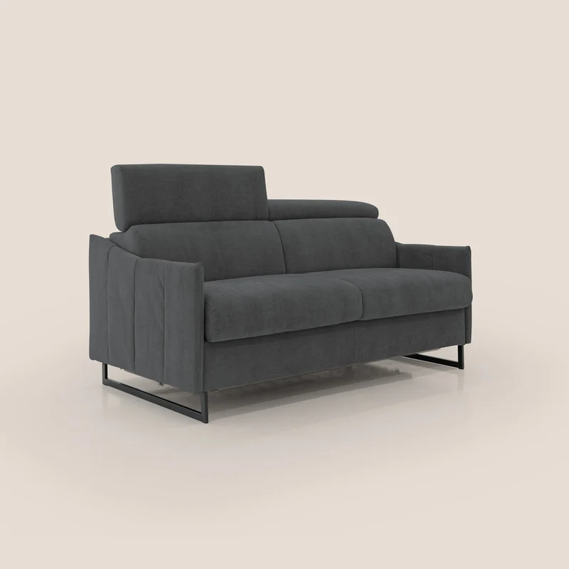 Loto canapé convertible compact avec matelas H 18cm et pieds hauts en tissu imperméable T14 anthracite