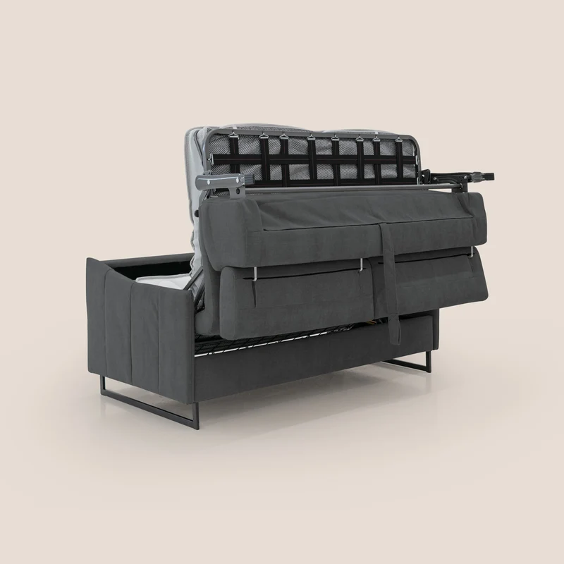 Loto canapé convertible compact avec matelas H 18cm et pieds hauts en tissu imperméable T14 anthracite
