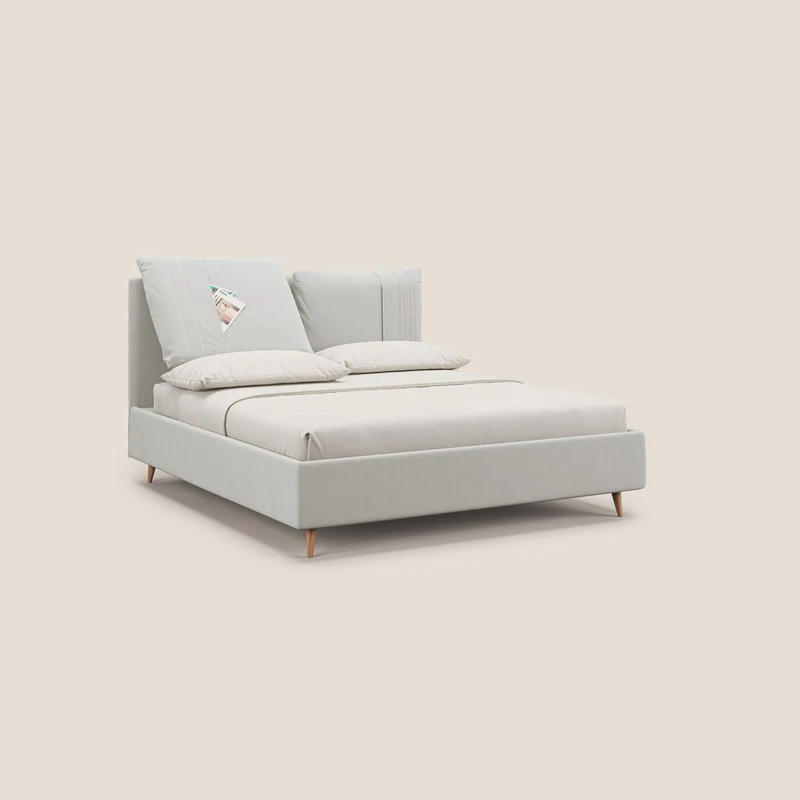 Nathan lit coffre avec coussins réglables et poches en microfibre velours imperméable T09 crème