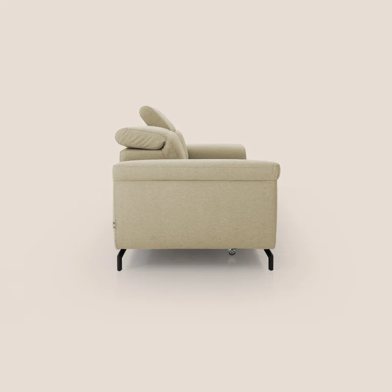 Aisha canapé avec repose-pieds extractible pieds hauts et têtières réglables en tissu détachable T05 camel