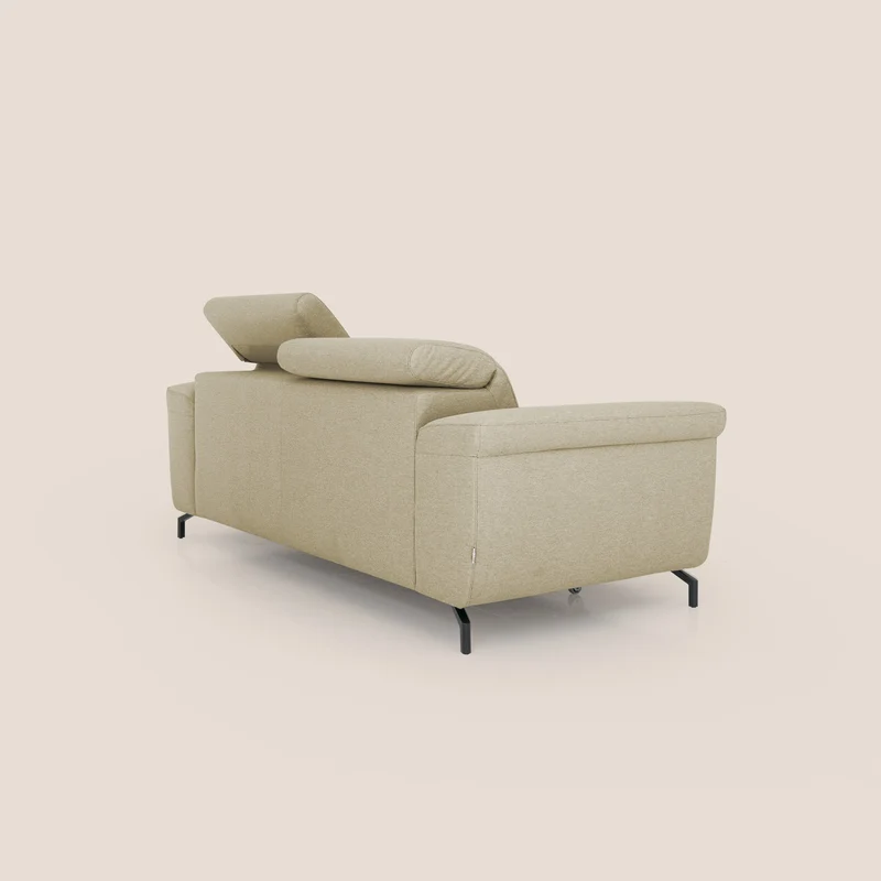 Aisha canapé avec repose-pieds extractible pieds hauts et têtières réglables en tissu détachable T05 camel