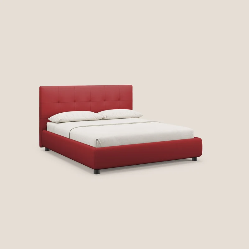 Minato lit coffre avec tête de lit capitonnée en similicuir imperméable T04 rouge