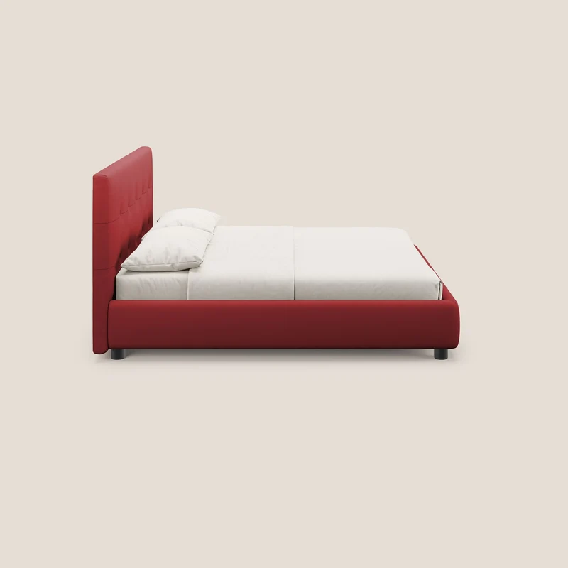Minato lit coffre avec tête de lit capitonnée en similicuir imperméable T04 rouge