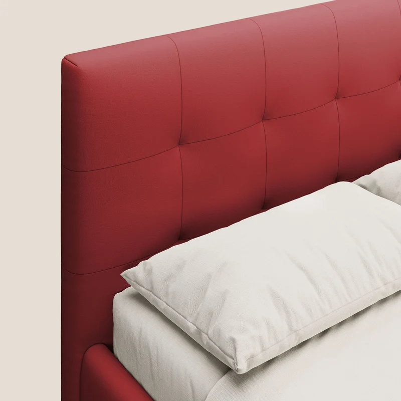 Minato lit coffre avec tête de lit capitonnée en similicuir imperméable T04 rouge