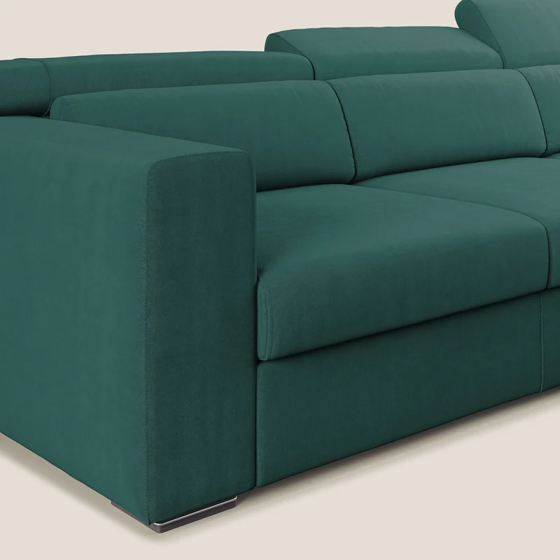 Vegas canapé d'angle avec têtières inclinables en microfibre imperméable T11 bleu canard