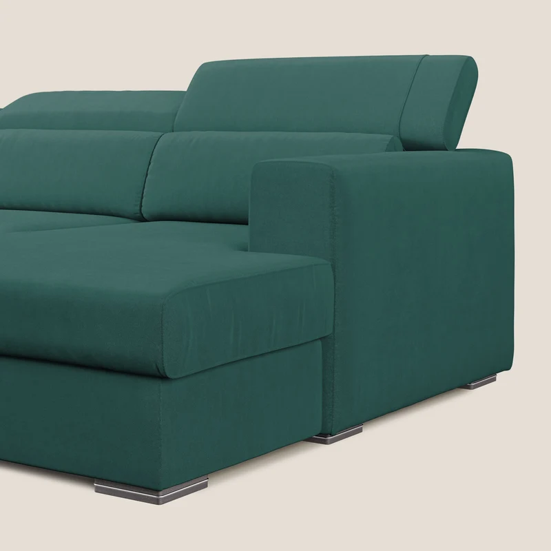 Vegas canapé d'angle avec têtières inclinables en microfibre imperméable T11 bleu canard