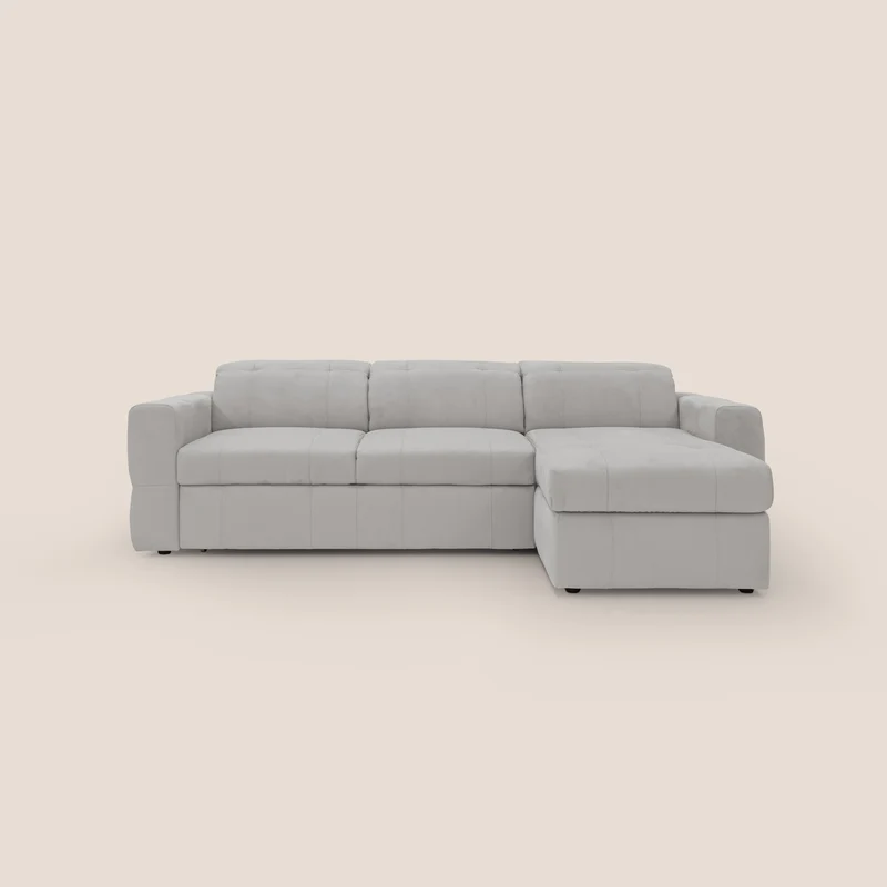 Kronos Canapé d'angle avec pouf extractible et coffre de rangement en microfibre imperméable T11 gris clair