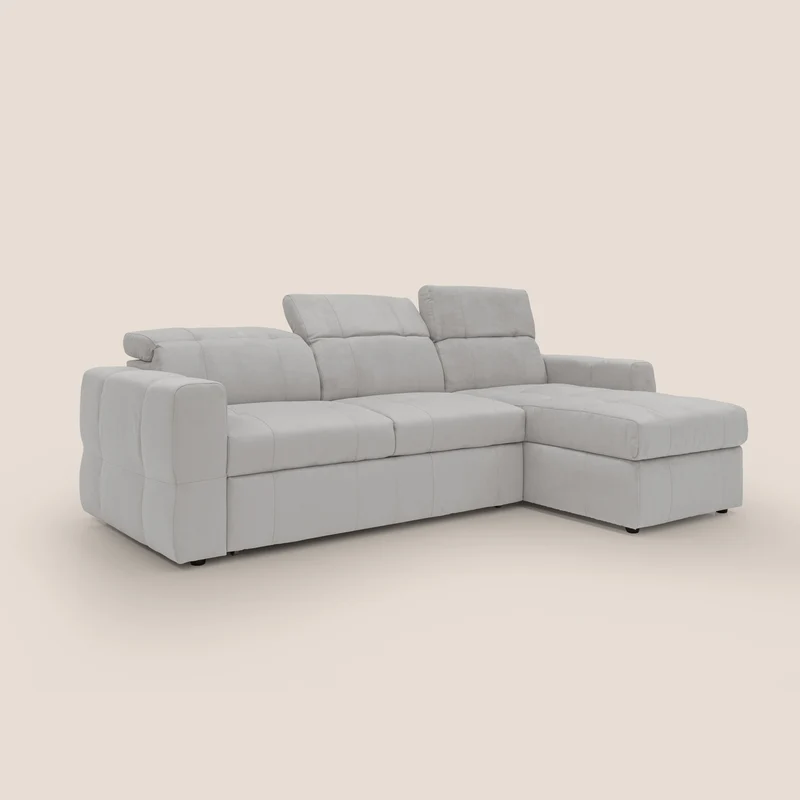 Kronos Canapé d'angle avec pouf extractible et coffre de rangement en microfibre imperméable T11 gris clair