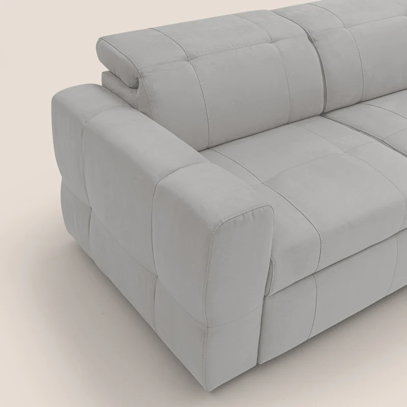 Kronos Canapé d'angle avec pouf extractible et coffre de rangement en microfibre imperméable T11 gris clair