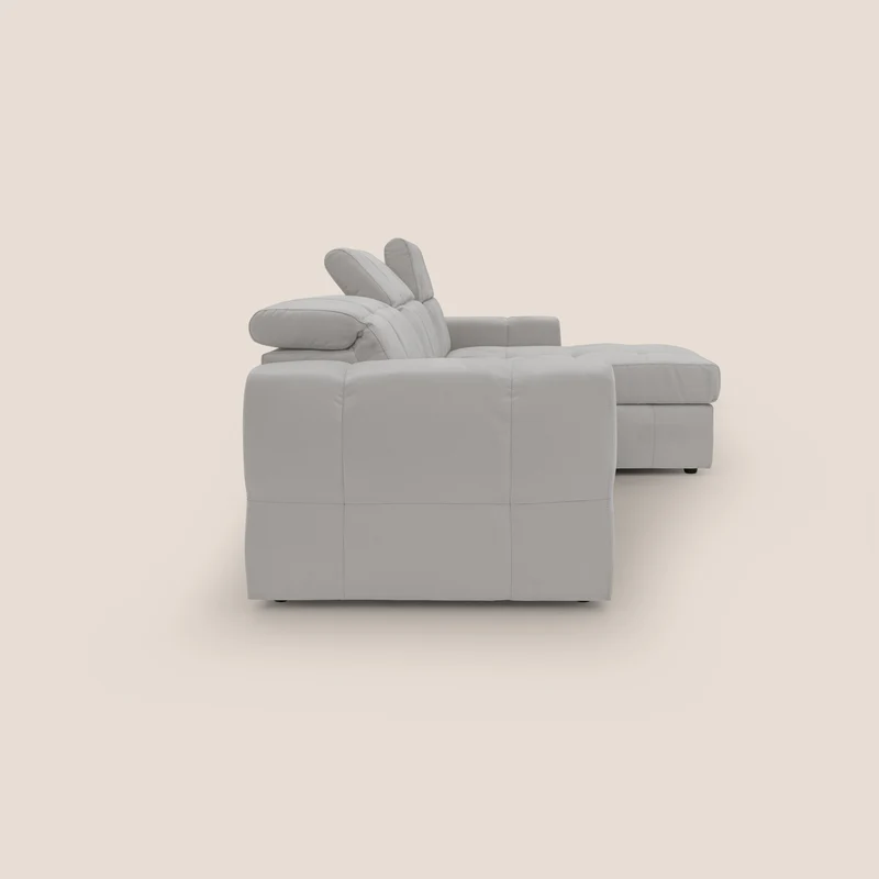 Kronos Canapé d'angle avec pouf extractible et coffre de rangement en microfibre imperméable T11 gris clair
