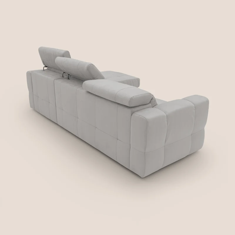 Kronos Canapé d'angle avec pouf extractible et coffre de rangement en microfibre imperméable T11 gris clair