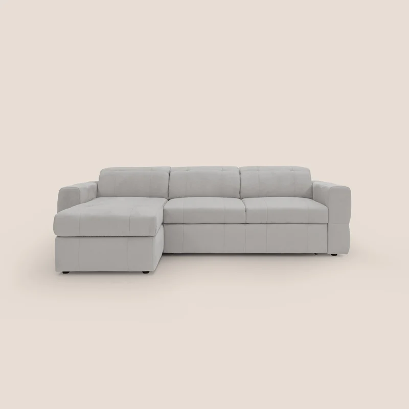 Kronos Canapé d'angle avec pouf extractible et coffre de rangement en microfibre imperméable T11 gris clair