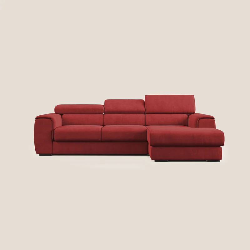 Zeno canapé d'angle et pouf extractible en tissu doux imperméable T02 rouge