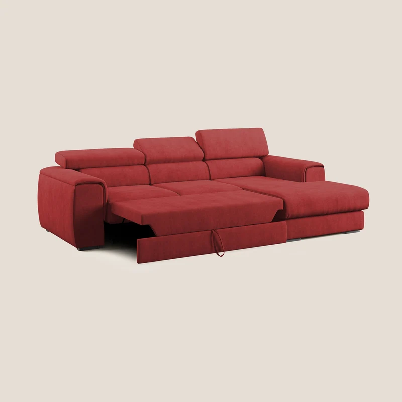Zeno canapé d'angle et pouf extractible en tissu doux imperméable T02 rouge