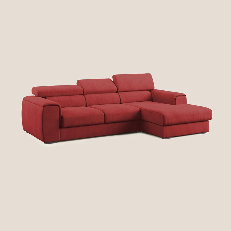Zeno canapé d'angle et pouf extractible en tissu doux imperméable T02 rouge