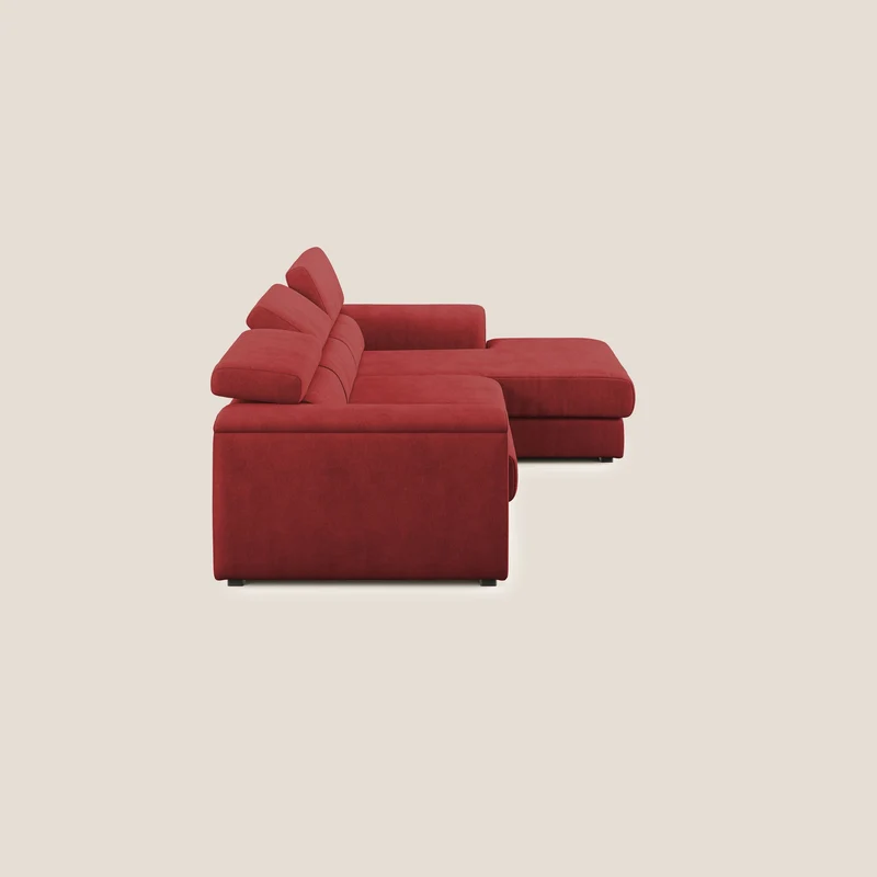 Zeno canapé d'angle et pouf extractible en tissu doux imperméable T02 rouge