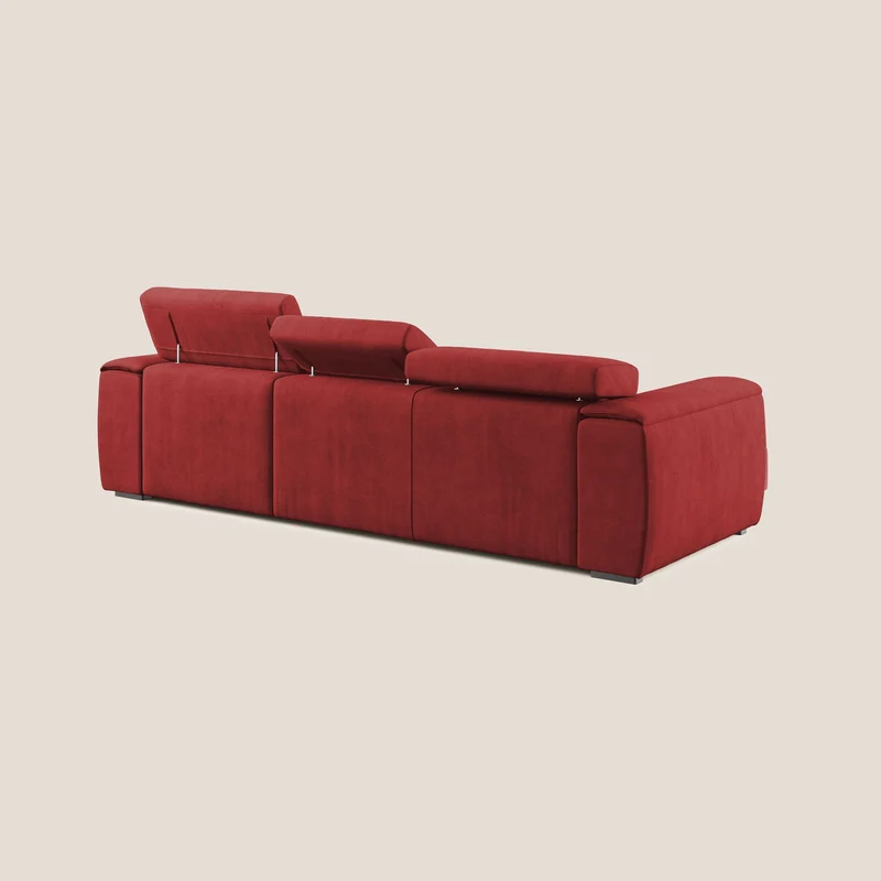 Zeno canapé d'angle et pouf extractible en tissu doux imperméable T02 rouge
