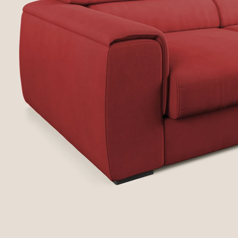 Zeno canapé d'angle et pouf extractible en tissu doux imperméable T02 rouge