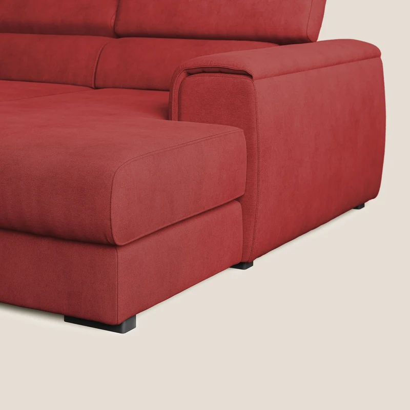 Zeno canapé d'angle et pouf extractible en tissu doux imperméable T02 rouge