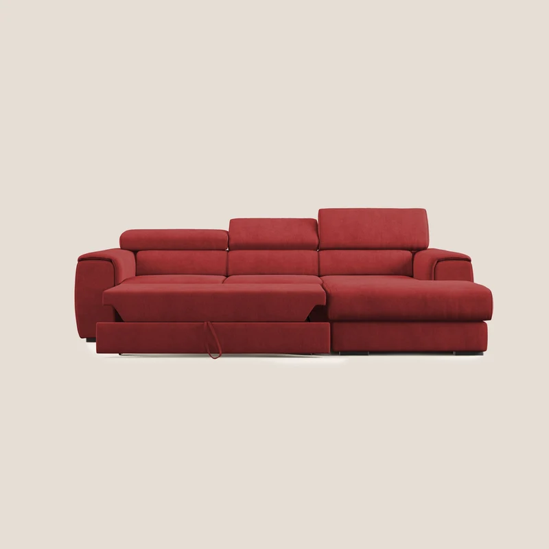 Zeno canapé d'angle et pouf extractible en tissu doux imperméable T02 rouge