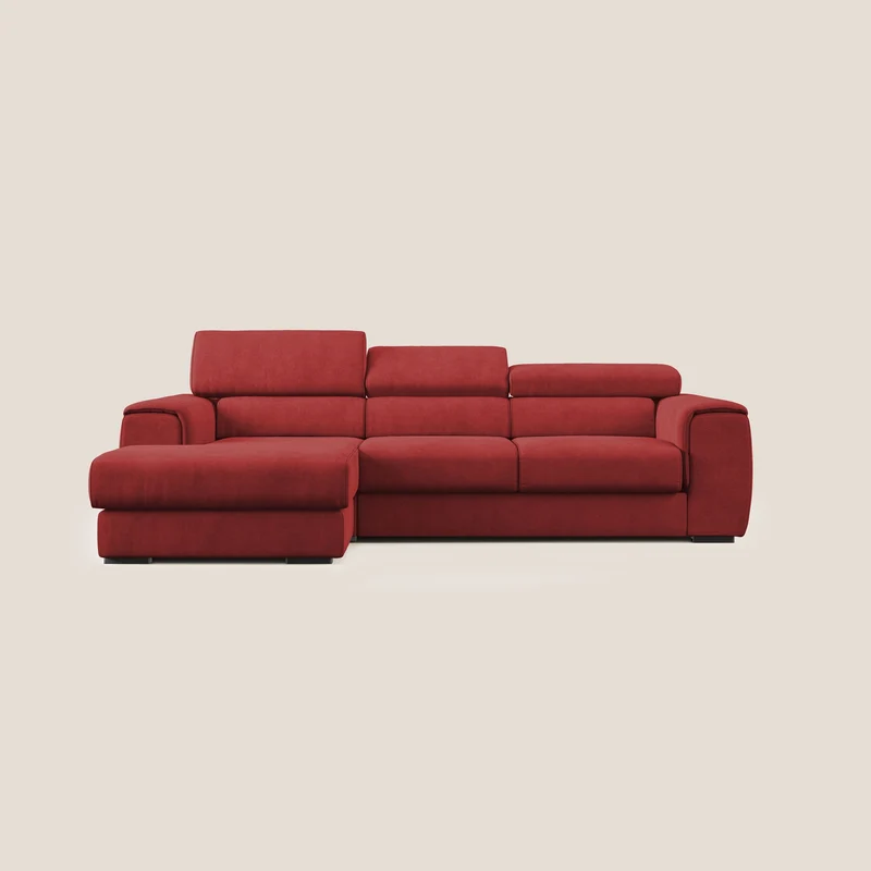 Zeno canapé d'angle et pouf extractible en tissu doux imperméable T02 rouge