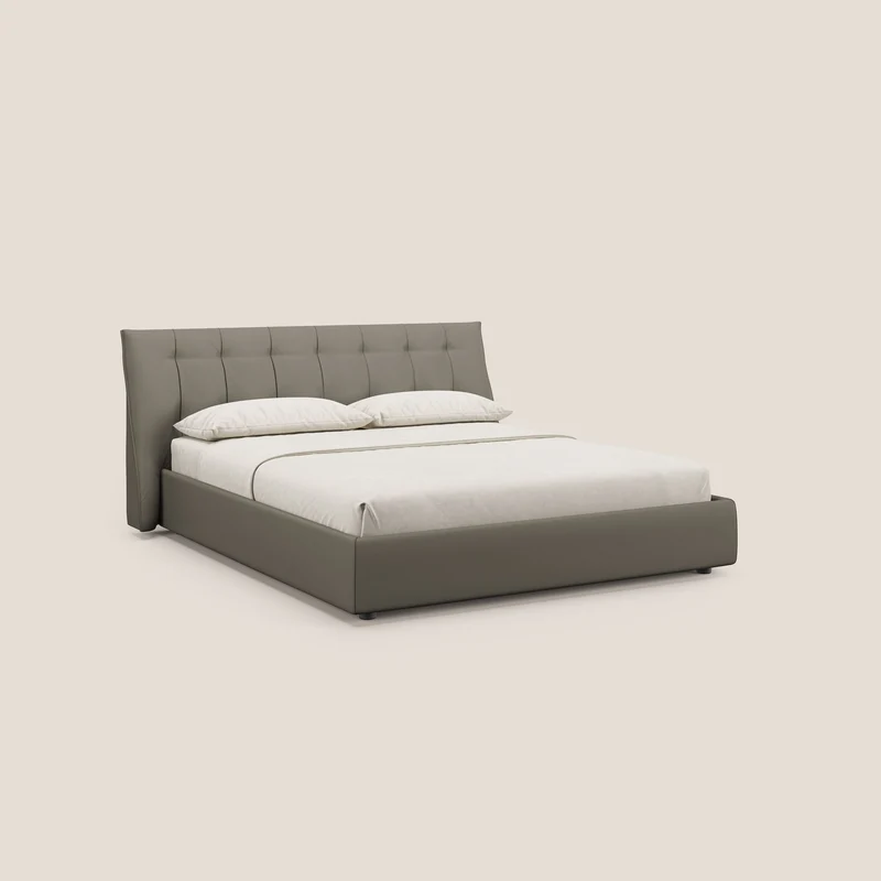 Clizia Lit de design avec coffre de rangement en simili-cuir imperméable T04 taupe