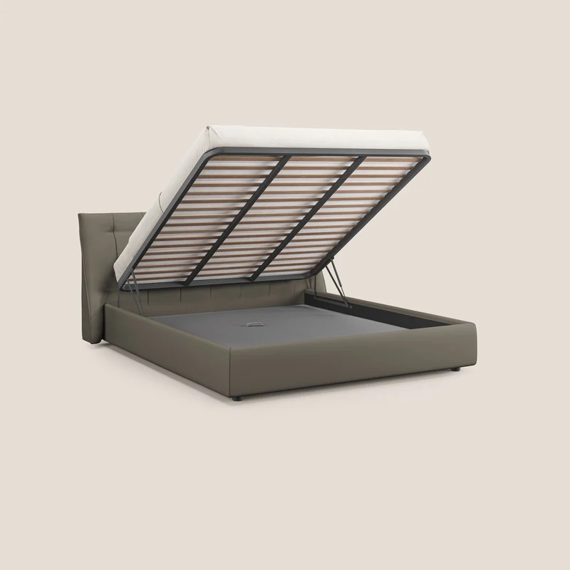 Clizia Lit de design avec coffre de rangement en simili-cuir imperméable T04 taupe