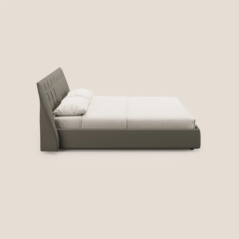 Clizia Lit de design avec coffre de rangement en simili-cuir imperméable T04 taupe