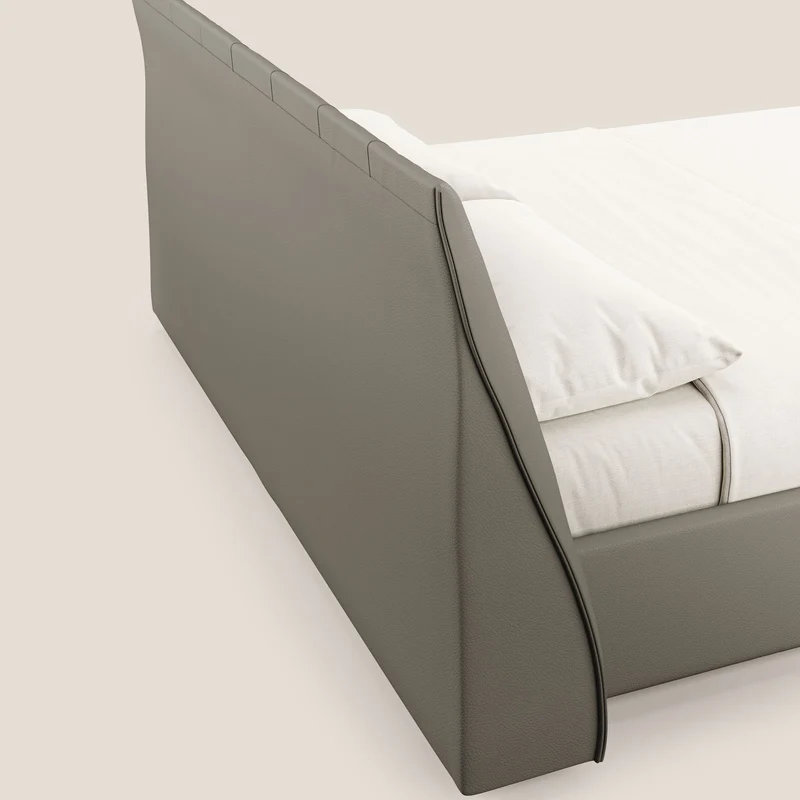 Clizia Lit de design avec coffre de rangement en simili-cuir imperméable T04 taupe