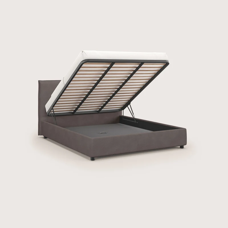Nina lit coffre au design minimaliste en microfibre détachable effet cuir T15 marron