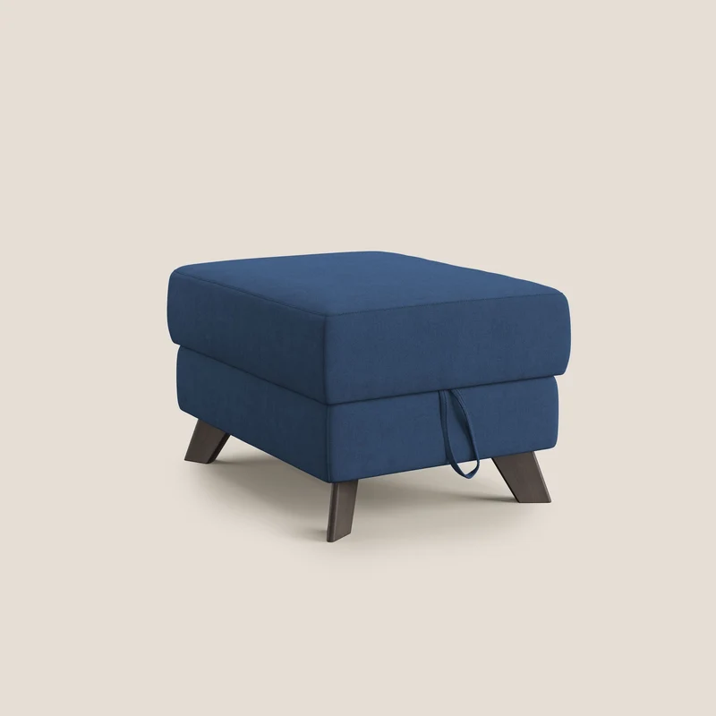 Moon Pouf coffre aux pieds hauts et tissu doux imperméable T02 bleu