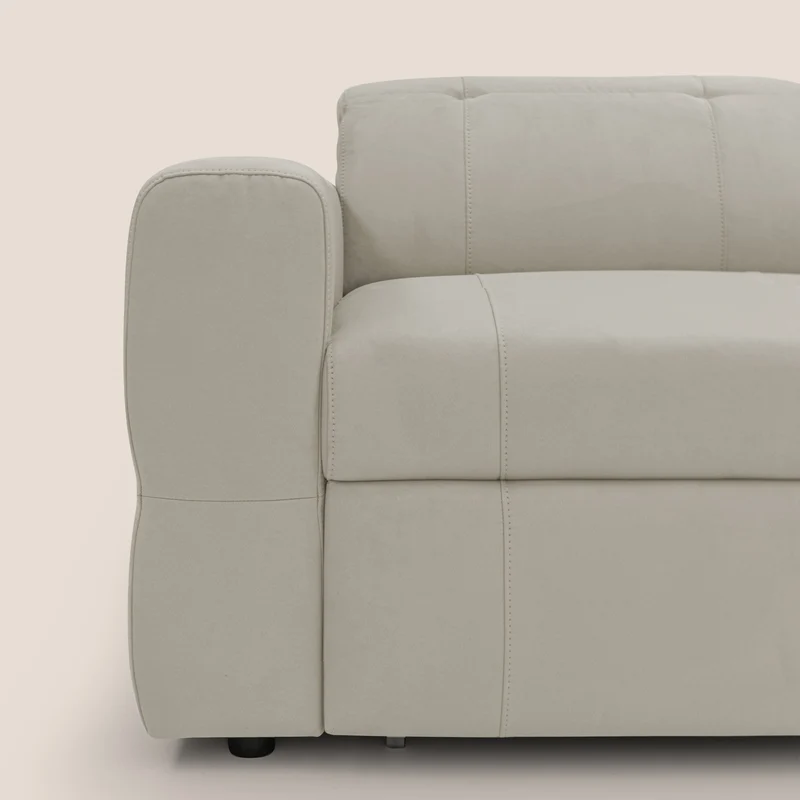 Kronos Canapé d'angle avec extractible et pouf coffre en micorfibre imperméable T11 crème