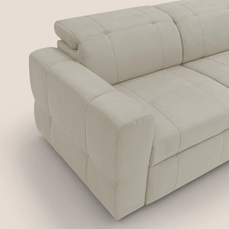 Kronos Canapé d'angle avec extractible et pouf coffre en micorfibre imperméable T11 crème
