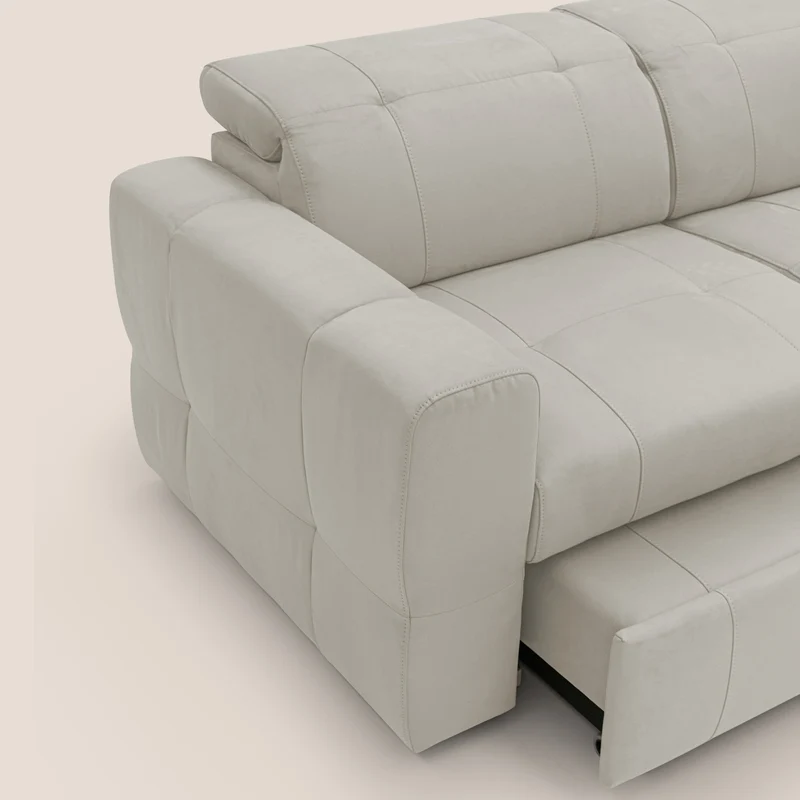 Kronos Canapé d'angle avec extractible et pouf coffre en micorfibre imperméable T11 crème