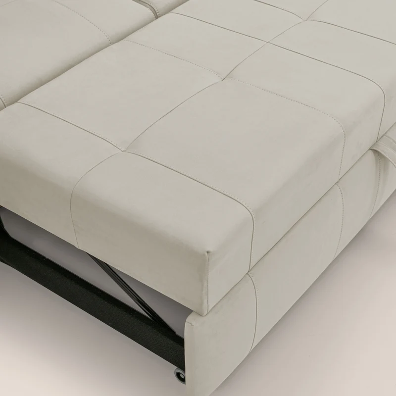 Kronos Canapé d'angle avec extractible et pouf coffre en micorfibre imperméable T11 crème